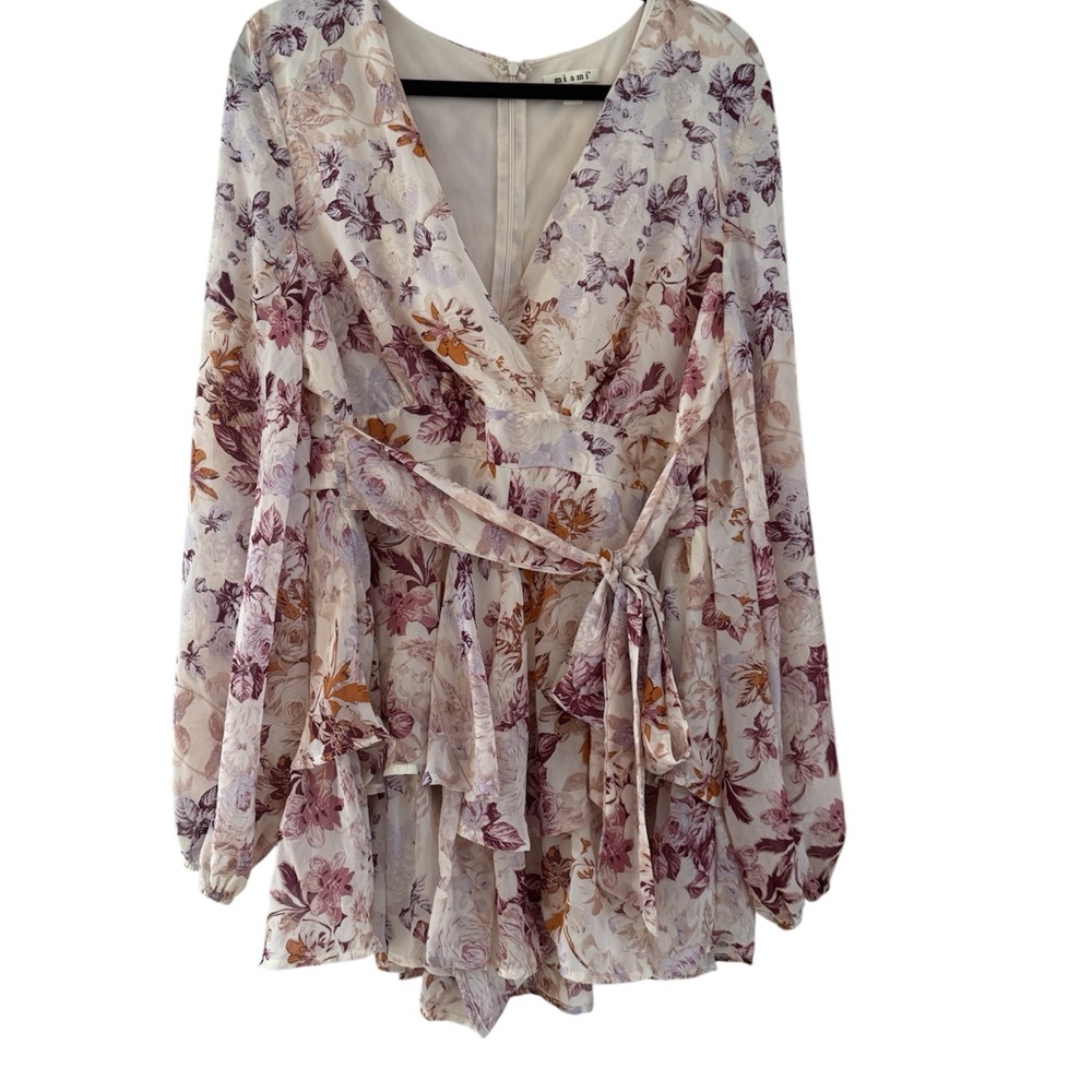 Francesca's Collections Floral Jumpsuit - Purple and Cream